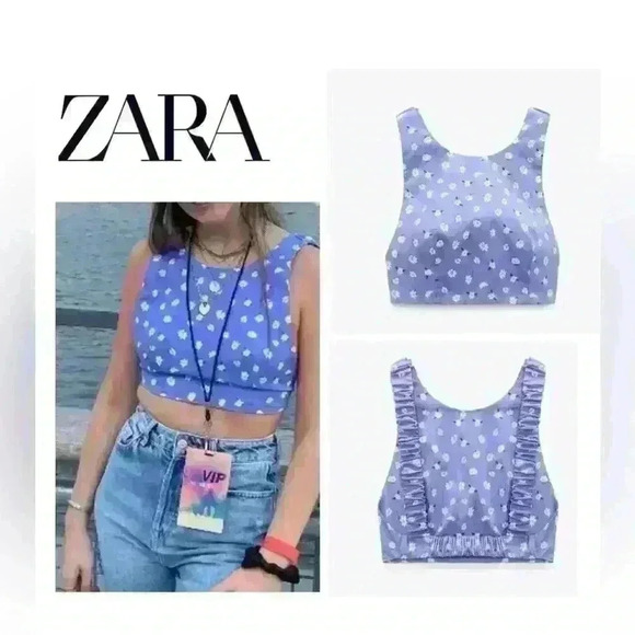 ZARA  blue daisy print crop top size XS NWOT - Picture 1 of 10